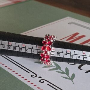 New 925 Sterling Silver Christmas Red Ruby Eternity Band Ring 🎅✨️🎁🎄♥️Size 6.5